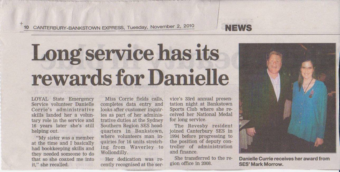 Dani National Medal Newspaper Article 2 Nov 2010